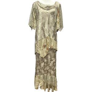 VTG Spencer Alexis 2 Pc Dress Boho Satiny Asymmetrical Embroidered Fairycore NWT